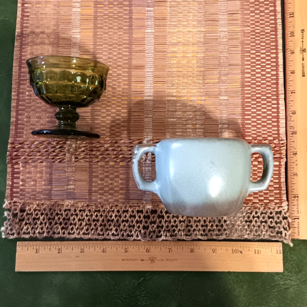 Vintage  Glass Goblet and Blue Ceramic Mug